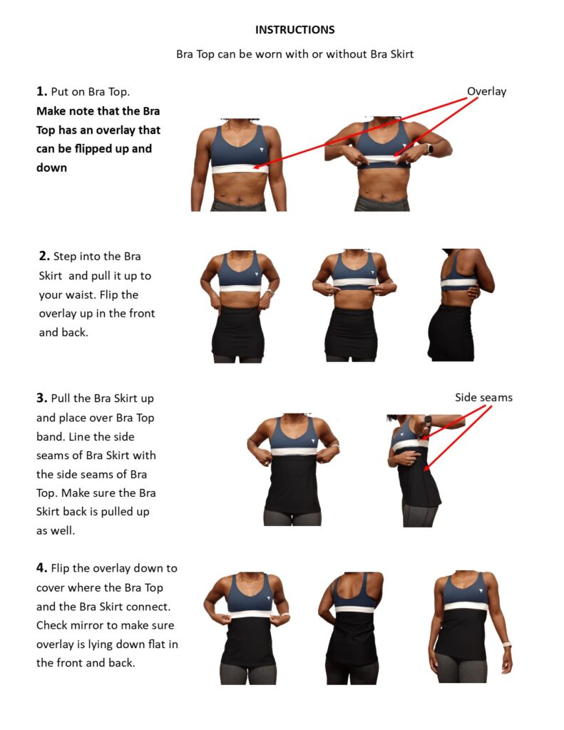 Instructions for putting on bra top and bra skirt How it works